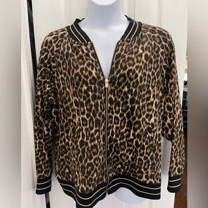 Lisa Rinna Collection Elegant Black and Gold Trim Zip Up Bomber Jacket